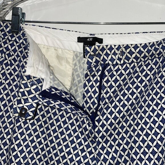 H&M Womens Geometric Print Trousers Size 10 Elastic Waist Blue & White - Picture 3 of 7